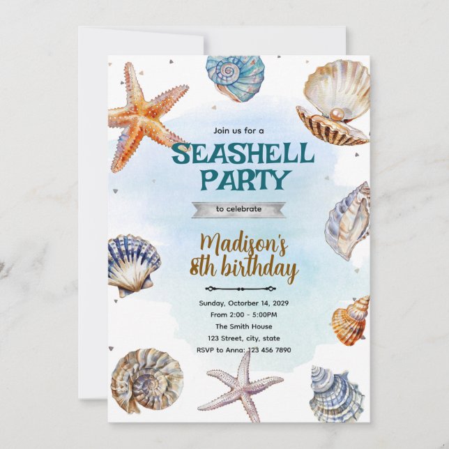 Convite Beach Seashells Party Invitation (Frente)