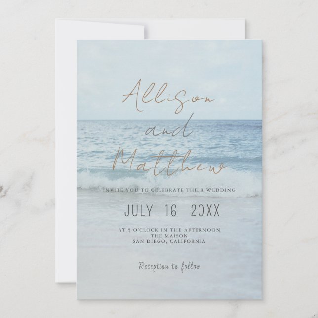 Convite Beach Seaside Wedding Invitation Oceanside Wedding (Frente)