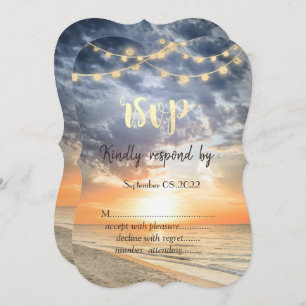 Convite Beach Sunrise String Lights Seashell RSVP