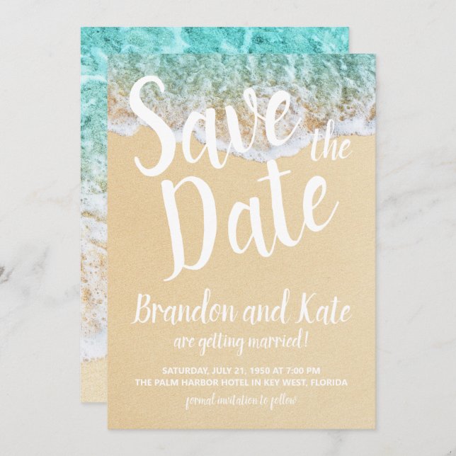 Convite Beach Waves e Sand salvam a data (Frente/Verso)