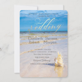 Convite Beach Waves Seashell Wedding