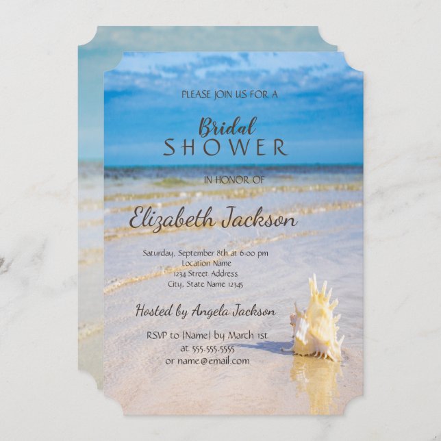 Convite Beach Weaves Seashell Weding Chá de panela (Frente/Verso)