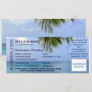 Convite Beach Wedding   Bilhete de Embarque - Destino