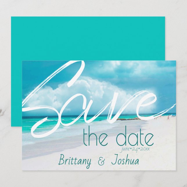 Convite Beach Wedding Bold Salvar a Data (Frente/Verso)