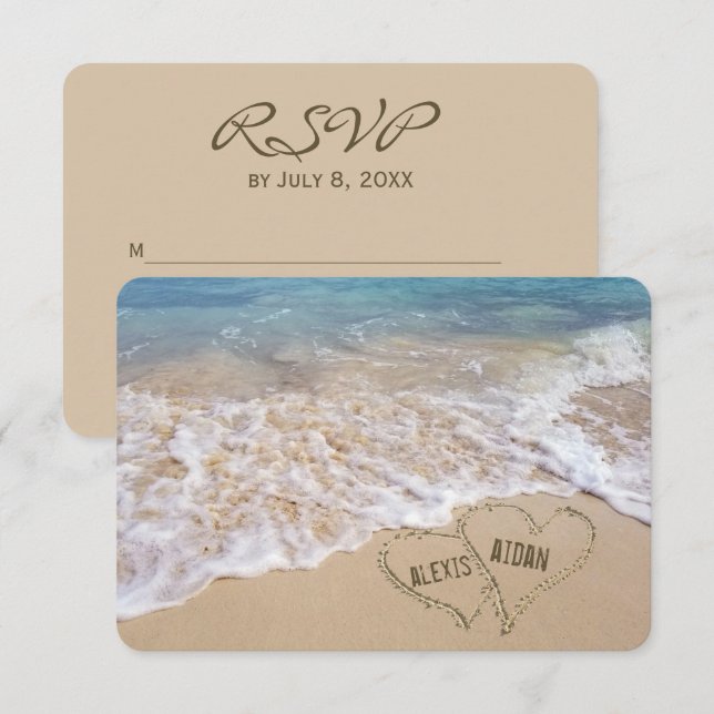 Convite Beach Wedding Hearts RSVP (Frente/Verso)