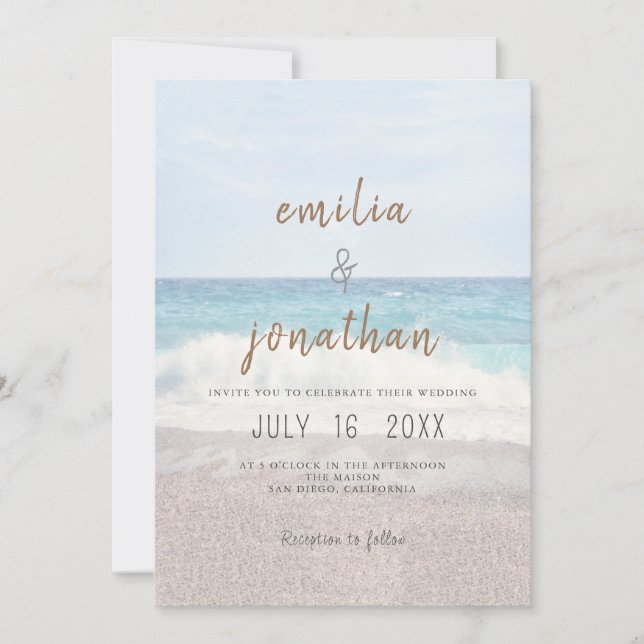 Convite Beach Wedding Invitation Seaside/Oceanside Wedding (Frente)