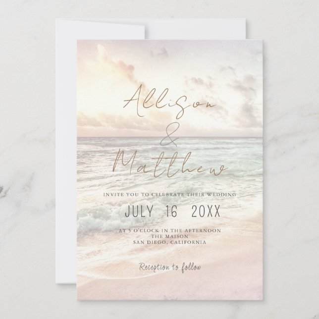 Convite Beach Wedding Invitation Seaside/Oceanside Wedding (Frente)