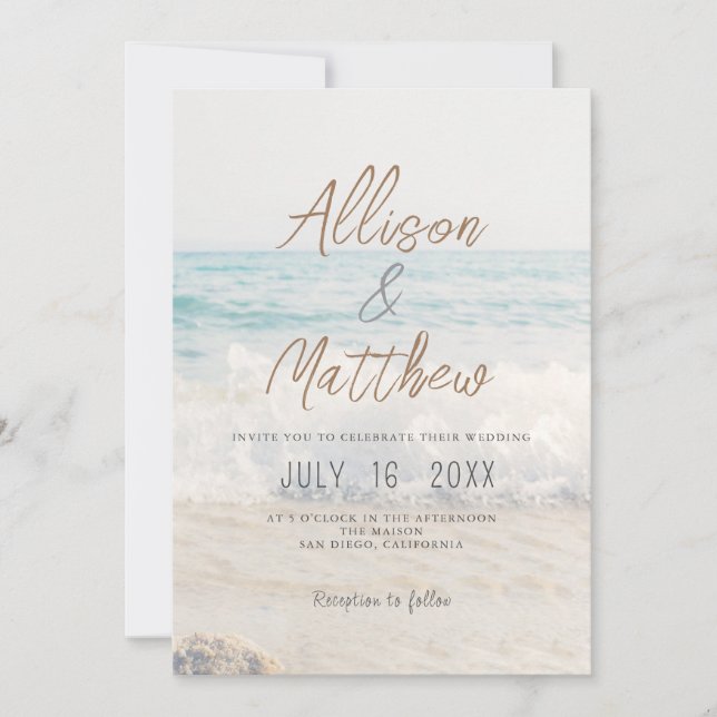 Convite Beach Wedding Invitation Seaside/Oceanside Wedding (Frente)