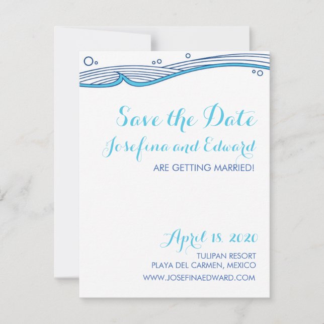 Convite Beach Wedding Ocean Waves salva a data (Frente)