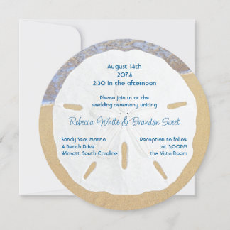 Convite Beach Wedding Sand Dollar Round Invitations