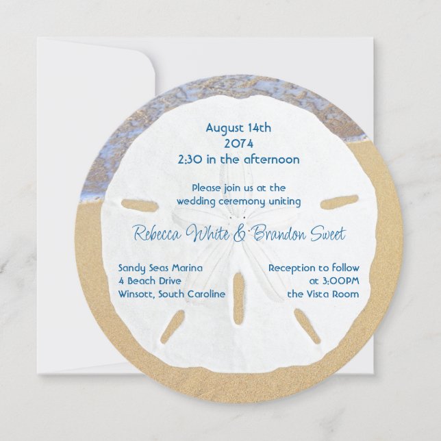 Convite Beach Wedding Sand Dollar Round Invitations (Frente)