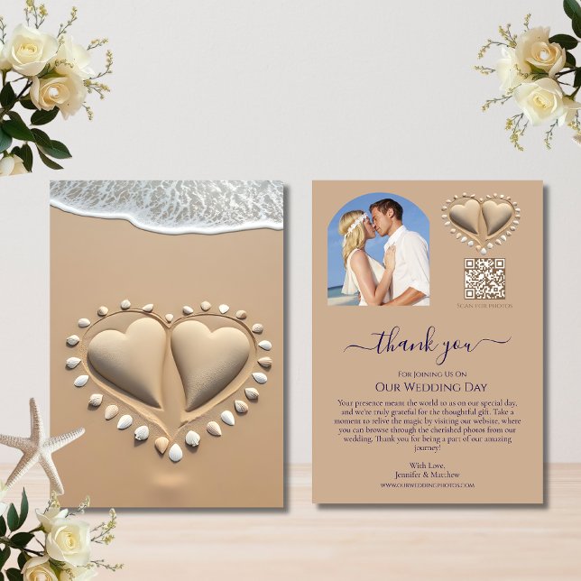 Convite Beach Wedding Sand Hearts (Beach Wedding Sand Hearts Thank you Card)