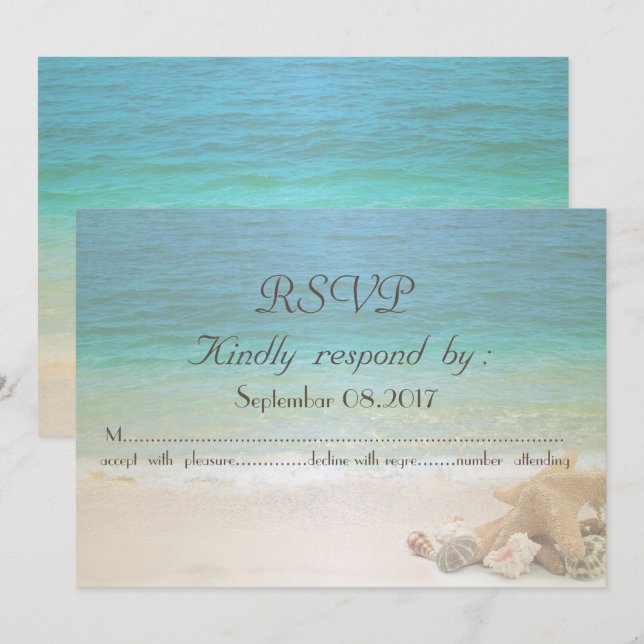 Convite Beach Wedding Seashells RSVP (Frente/Verso)