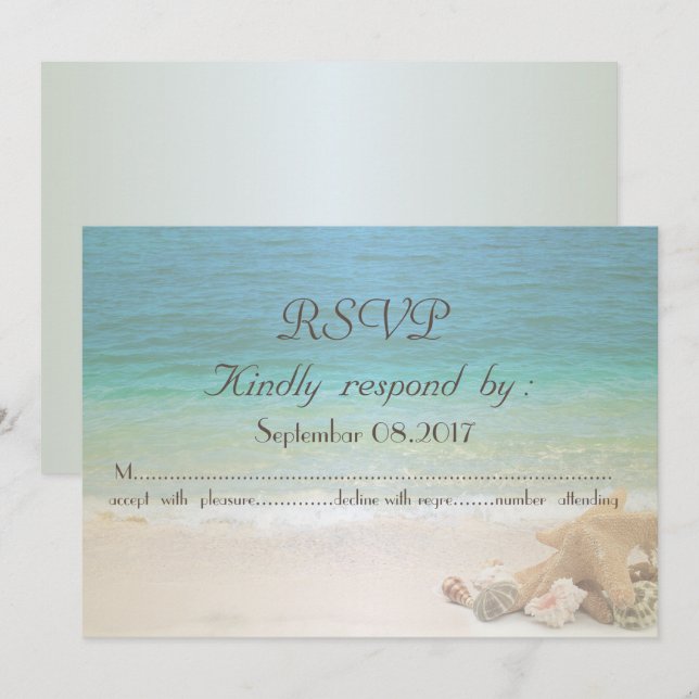 Convite Beach Wedding Seashells RSVP (Frente/Verso)