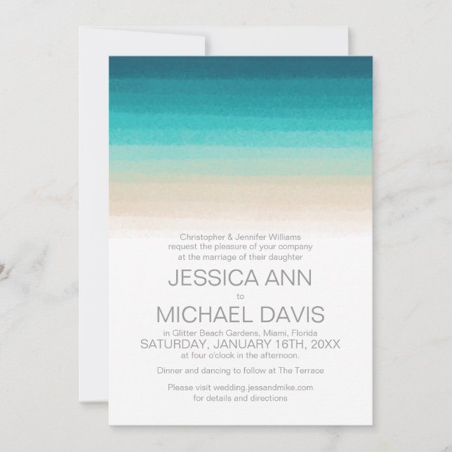 Convite Beach Wedding Watercolor Ombre Modern (Frente)