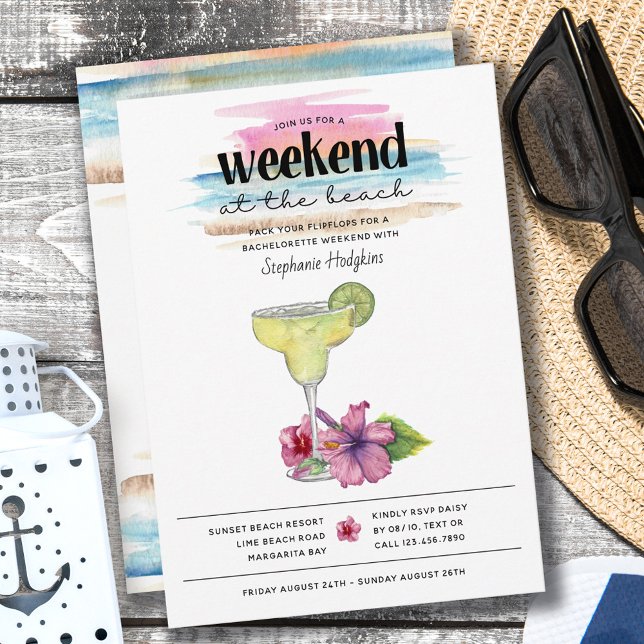 Convite Beach Weekend Margarita e Hibiscus Bachelorette (Criador carregado)