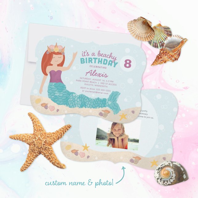 Convite Beachy Birthday Mermaid Invitation Purple Teal (Criador carregado)