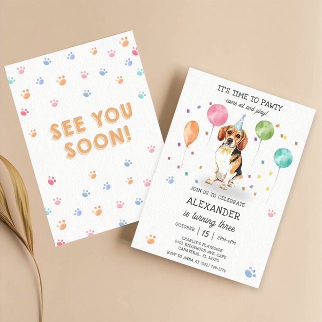 Convite Beagle Deixa Cachorro Pawy Puppy Aniversário Azul (Criador carregado)