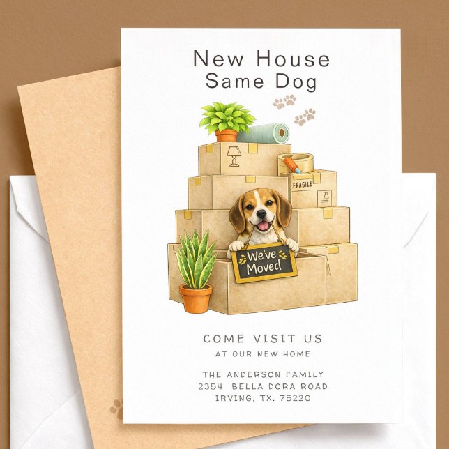 Convite Beagle New House Moving Announcement Card (Criador carregado)