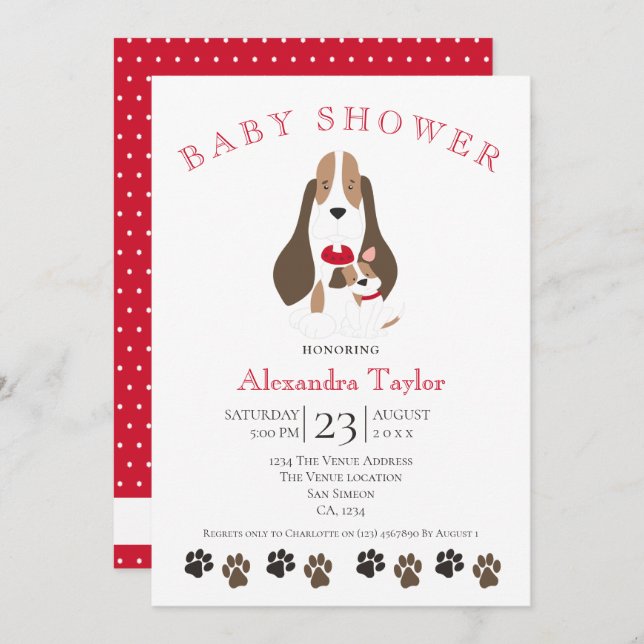 Convite Beagle Puppy E O Chá de fraldas Da Mãe Personaliza (Frente/Verso)