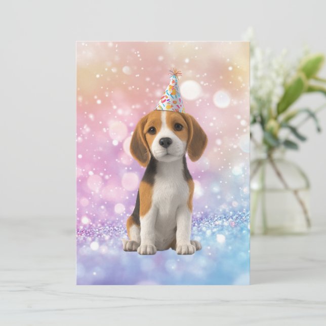Convite Beagle Sparkly Birthday (Em pé/Frente)