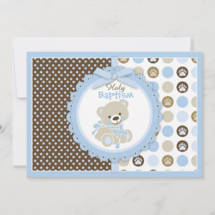 Convite Bear Baby Boy Baptism Blue