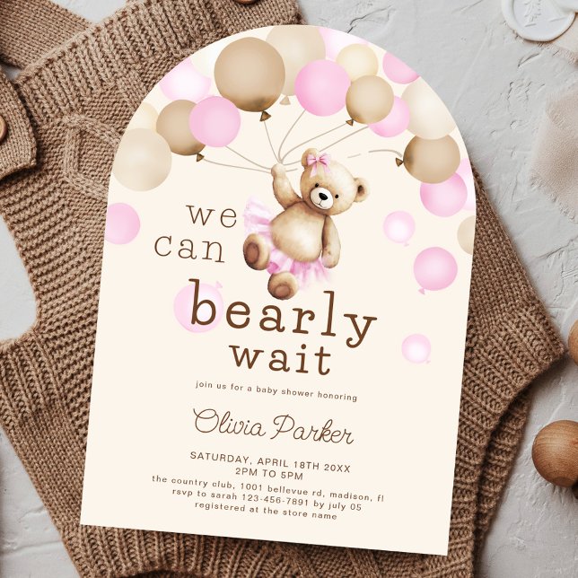 Convite Bear Baby Girl Shower We Can Bearly Wait Arch (Criador carregado)