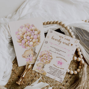 Convite Bear Baby Pink Girl Vintage