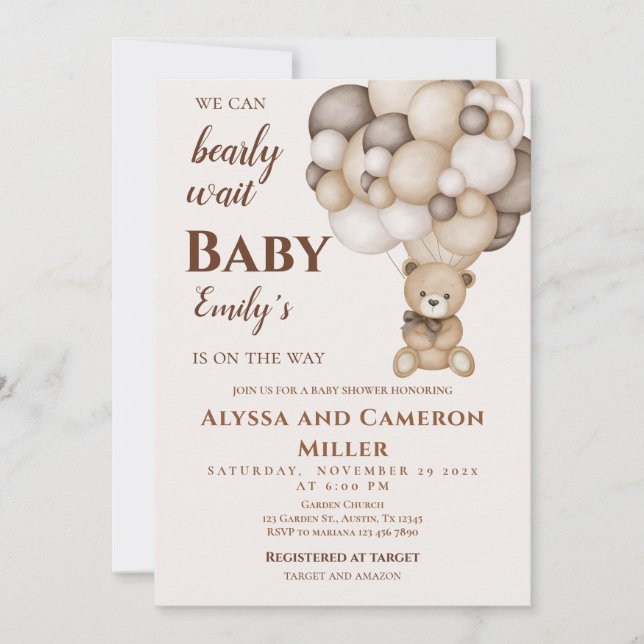 Convite Bear Baby Shower Girl Invitation (Frente)