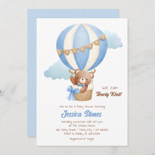 Convite Bear Baby Shower Invices Boy Hot Air Balloons