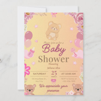 Convite Bear Baby shower invitation 