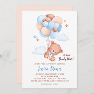 Convite Bear Baby Shower Invtions - Cérebros Balões