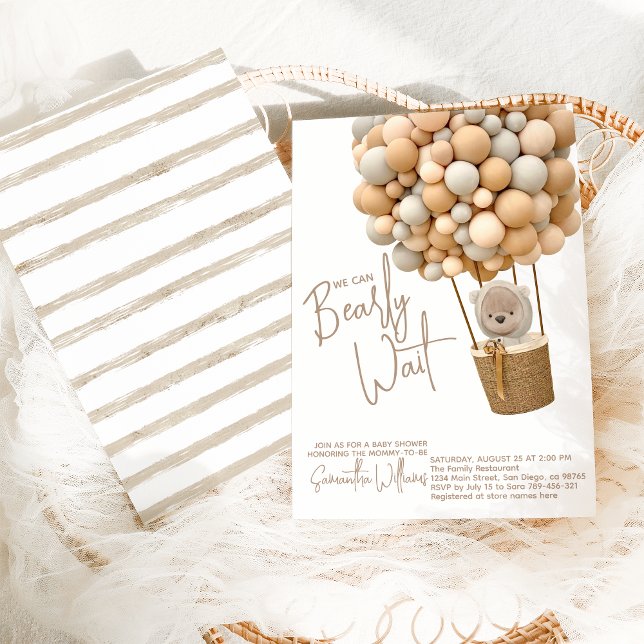 Convite Bear Balões Modernos Chá de fraldas neutro em rela (Criador carregado)