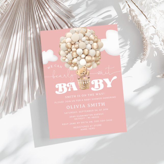 Convite Bear Balões Rapariga Chá de fraldas de Espera (Criador carregado)