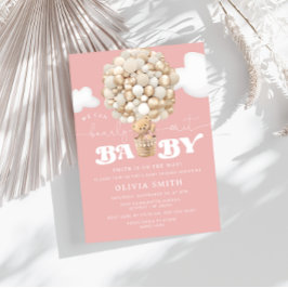 Convite Bear Balões Rapariga Chá de fraldas de Espera