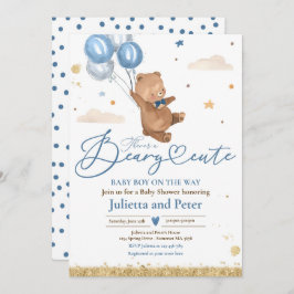 Convite Bear Bear Cute Baby Boy Blue Chá de fraldas