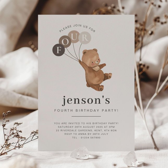 Convite Bear Brown Balões 4º Aniversário (Criador carregado)