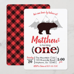 Convite Bear Lumberjack Boy Primeiro Aniversário