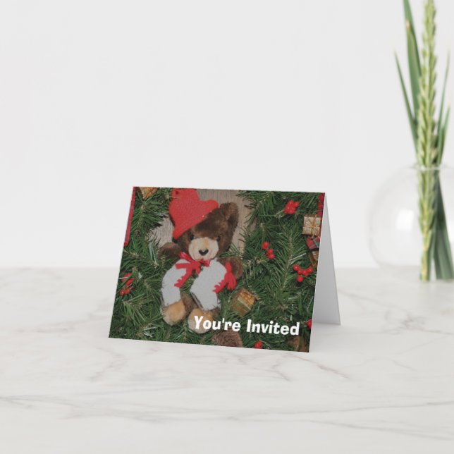 Convite Bear On Wreath Christmas Holiday Party Invitation (Frente)