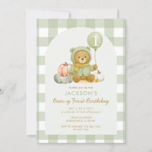 Convite Bear Pumpkin Sage Green Beary Primeiro Aniversário