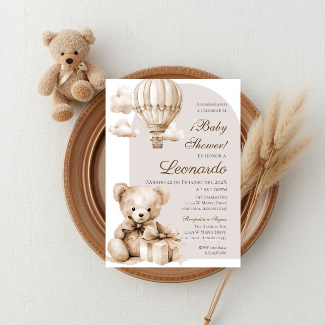 Convite Bear Spanish Baby Shower Boy invitation (Criador carregado)