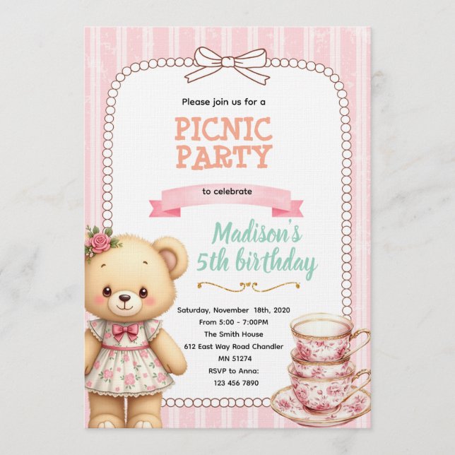 Convite Bear tea party invitation (Frente)