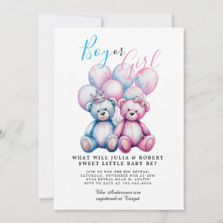 Convite Bear Watercolor Gênero Revelar Festa Menina ou Rap