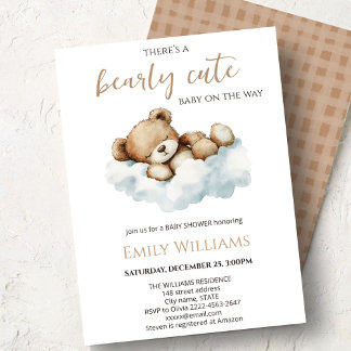 Convite Bearly Cute Baby Shower Invitation | Neutral Teddy