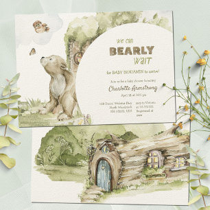 Convite Bearly Wait Floresta Sage Verde Chás de Bebê