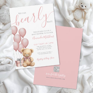Convite Bearly Wait Girl Urso Rosa Chá de Bebê