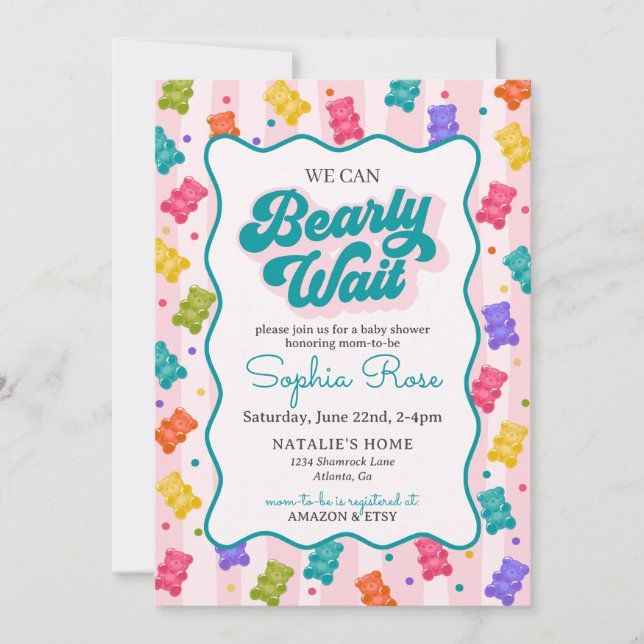 Convite Bearly Wait Gummy Bear Baby Shower Invitation (Frente)