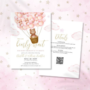 Convite Bearly Wait Menina Rosa Tudo em Um Chá de Bebê