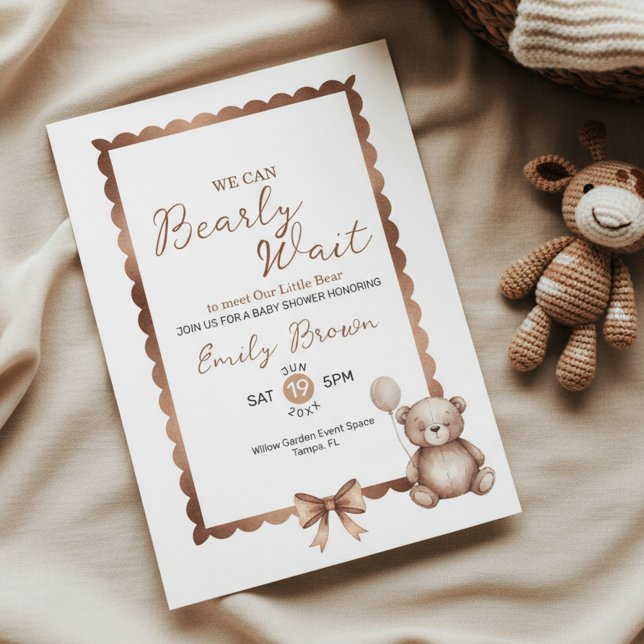 Convite Bearly Wait Neutral Teddy Baby Shower Invitation (Teddy Bear Baby Shower)