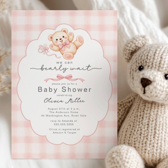Convite Bearly Wait Pink Teddy Bear Baby Shower Invite (Criador carregado)